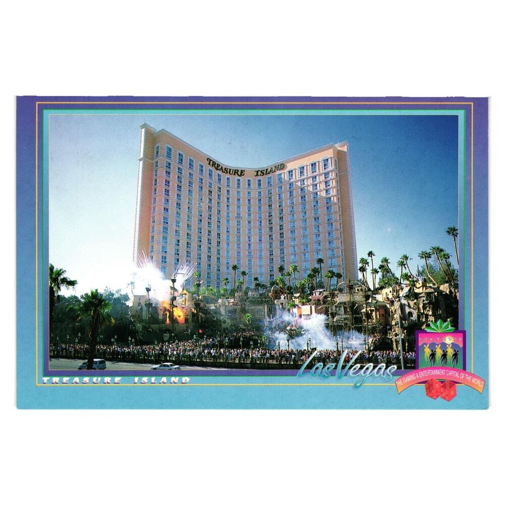 Treasure Island Pirate Show Vintage Postcard Daytime Vacation Entertainment